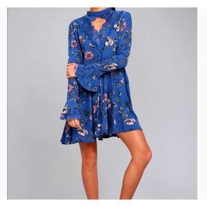 lulu’s New You Royal Blue Floral Lace Swing Dress Size M